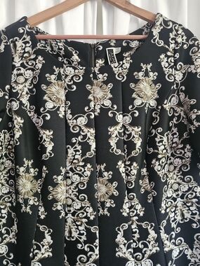 Julian Taylor Black and Cream Baroque Fit-and-Flare Dress
